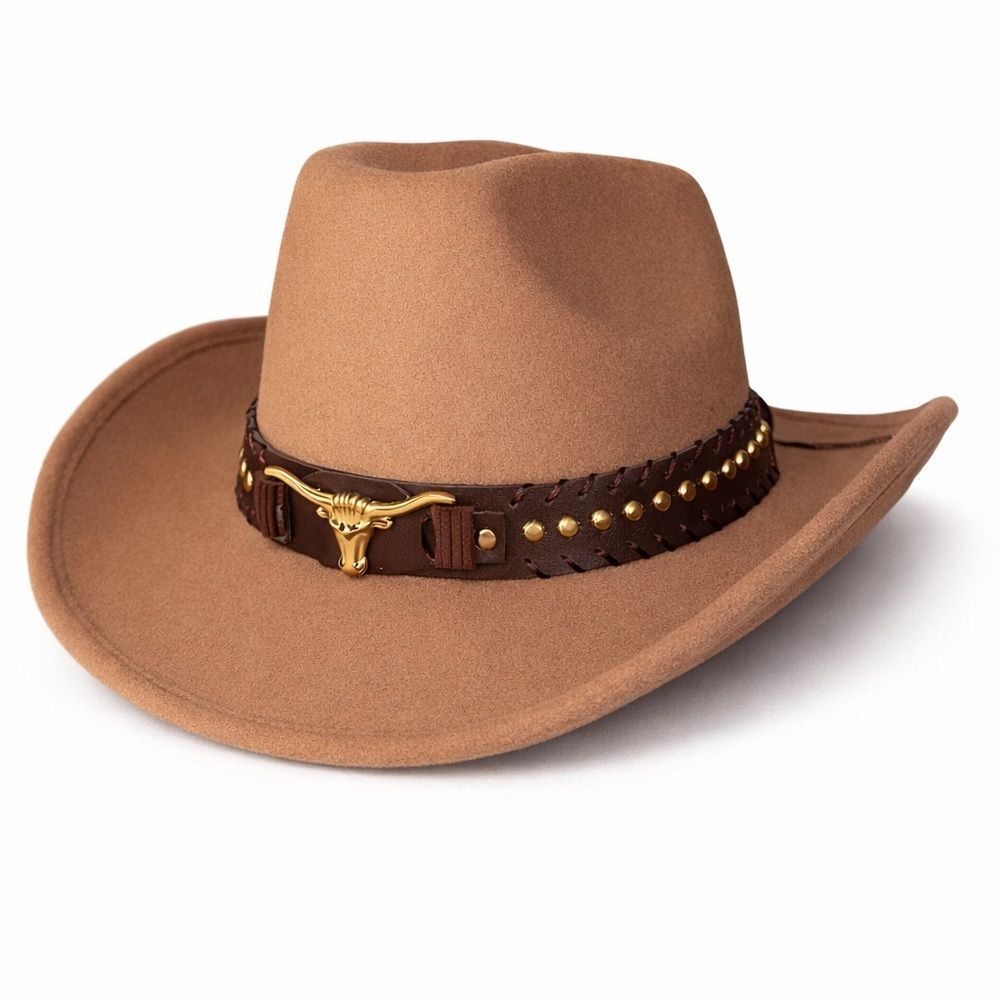 🔥Beige & Brown Hat with Gold Accents suede New
